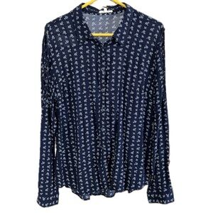 Maurices Women Button Front Blouse Floral Navy Blue XL